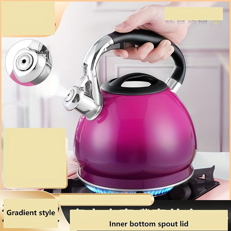 Whistling Tea Kettle with Gradient Design - Suitable for Gas & Induction Stoves, Great for Home, Office, and Restaurant. Crafted from Stainless Steel.