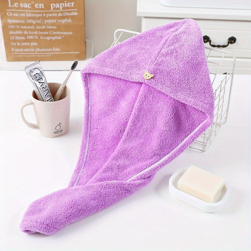 Lightweight cotton hair towel wrap for women with quick-dry knit fabric, hooded design for easy wear, ideal for bathroom use.