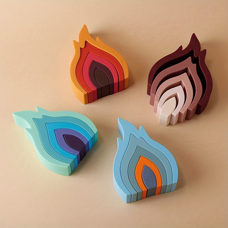 TYRY.HU Flame-Inspired Silicone Building Blocks - Safe for Children, Educational Toy for Kids, Colorful Shape Matching Game, Soft Construction Set, Ideal Present for the Holidays