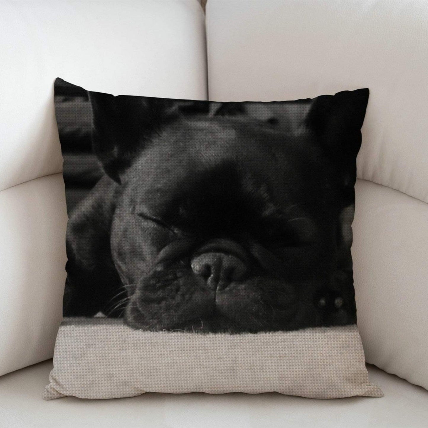 French Bulldog Print Linen Throw Pillow Cover, 1 piece, measuring 45.72x45.72 cm. Features a zipper closure for easy removal and cleaning in the washing machine. This contemporary style pillow cover is a perfect addition to your home decor, suitable for