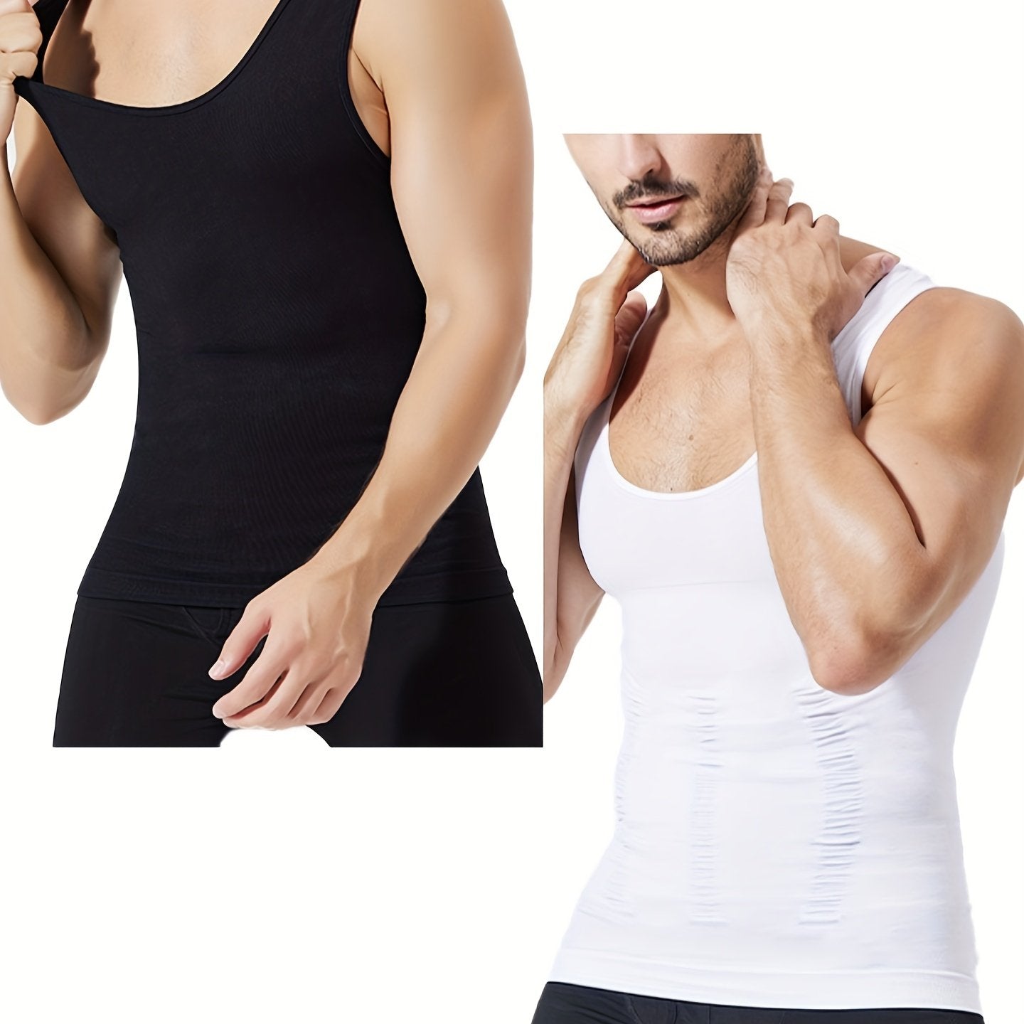 Men's Thermal Compression Tank Top for Abdomen Slimming, Sleeveless, Casual Style, Hand Washable, High-Stretch Nylon Fabric.