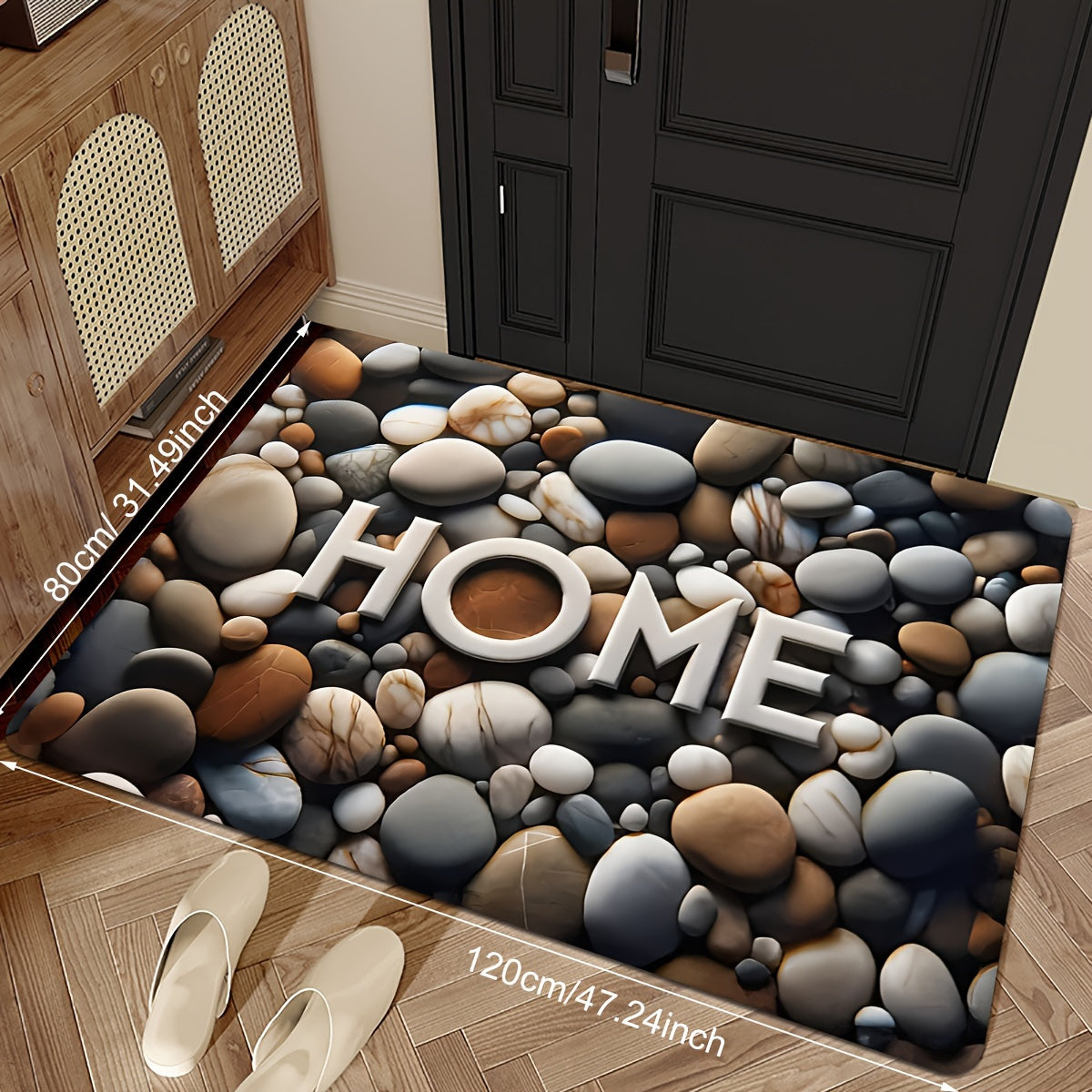 Premium Flannel Coastal Stone Natural Elements Pattern Print Welcome Carpet with Memory Foam, Stain Resistant, Absorbent, Non-slip Lightweight Floor Rug for Entryway and Living Room, Ideal Room Decor