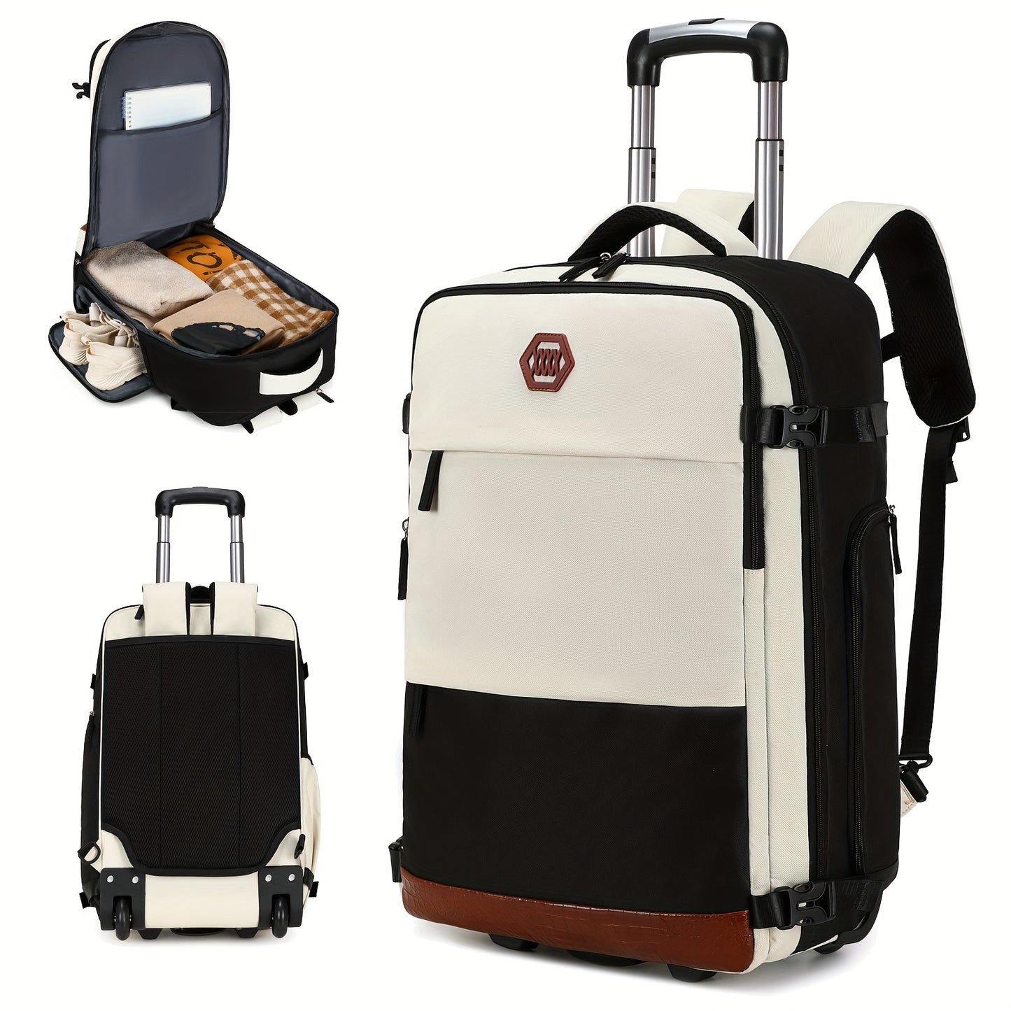 17-inch wheeled travel laptop backpack for men and women, suitable for business, school, and travel.