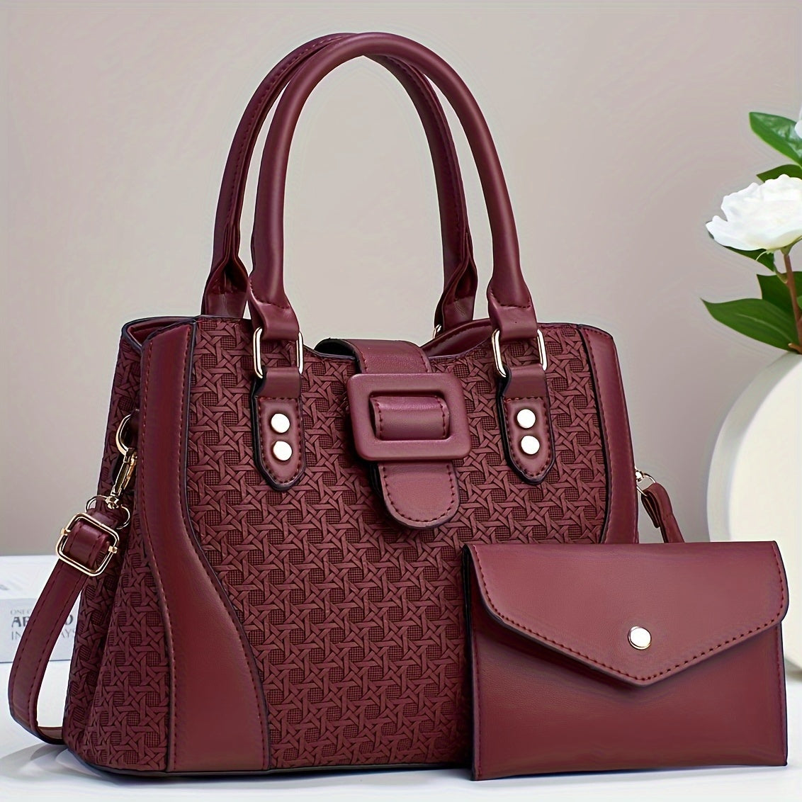 New Two-Piece Set Fashion Handbag for Women with Woven Design, High Appearance Level, and Large Capacity