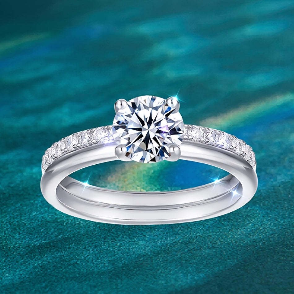 WES Elegant & Sexy Double Band Moissanite Wedding Ring featuring a 1CT stone. Crafted with 925 Sterling Silver and plated with 14K Gold, this stunning ring can also be worn as a removable engagement ring. A timeless and classic fashion piece, perfect for