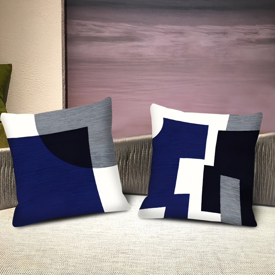 Chic Navy Blue & White Geometric Throw Pillow Cover, 1 Piece, 44.96cm Square, Modern Boho Decor with Zipper Closure, Made of Machine Washable Polyester, Perfect for Living Room & Bedroom - Insert not Included