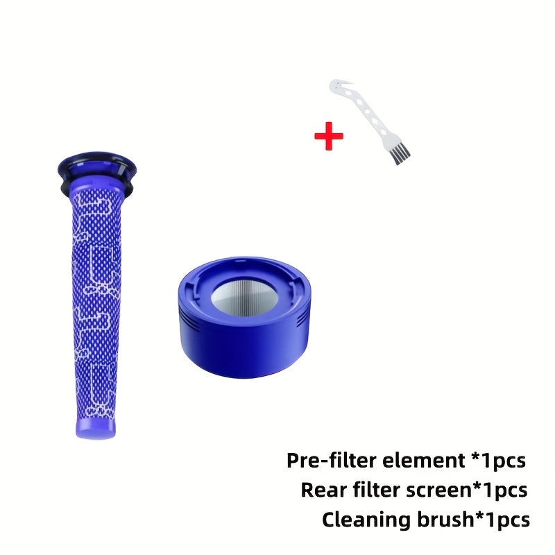 Upgrade your Dyson V7 & V8 with this compatible filter cartridge kit. Includes high-efficiency dual filter replacements and a cleaning brush for enhanced vacuum performance. Made with blue ABS plastic.