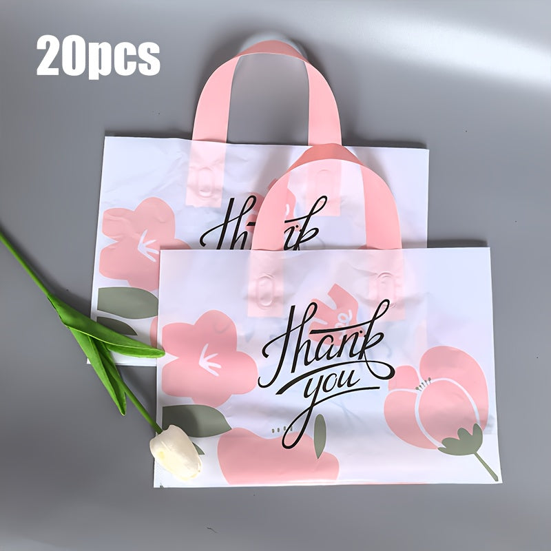 Pack of 50 Floral Thank You Gift Bags - Strong plastic bags for shopping, weddings, birthdays, and holidays