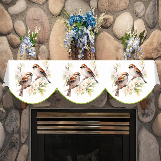 Elegant Spring/Summer Bird and Flower Fireplace Scarf - Made of Polyester, Rectangular Hearth Cover for Home Decor, Ideal for Enhancing the Look of Living Room Windows and Doors, Measures 49.78cm x 78.7