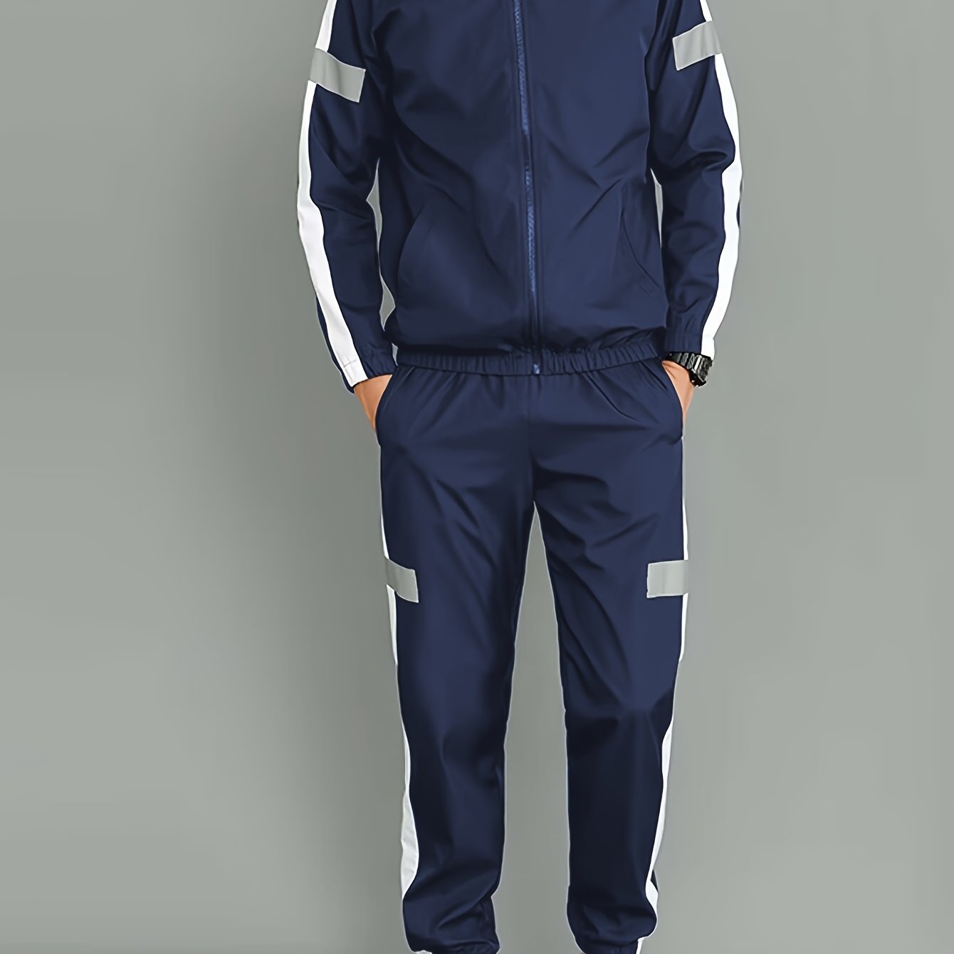 Stylish men's casual set with jacket and loose pants, ideal for spring and autumn activities.