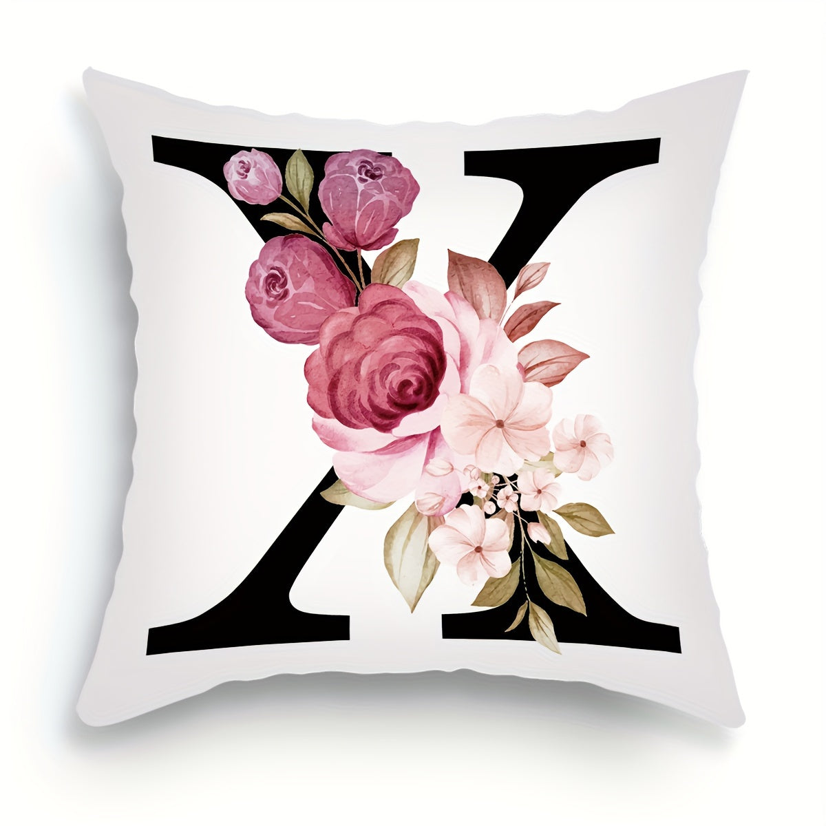 English letter flower print pillowcase for sofa cushions, 45.72cm x 45.72cm.