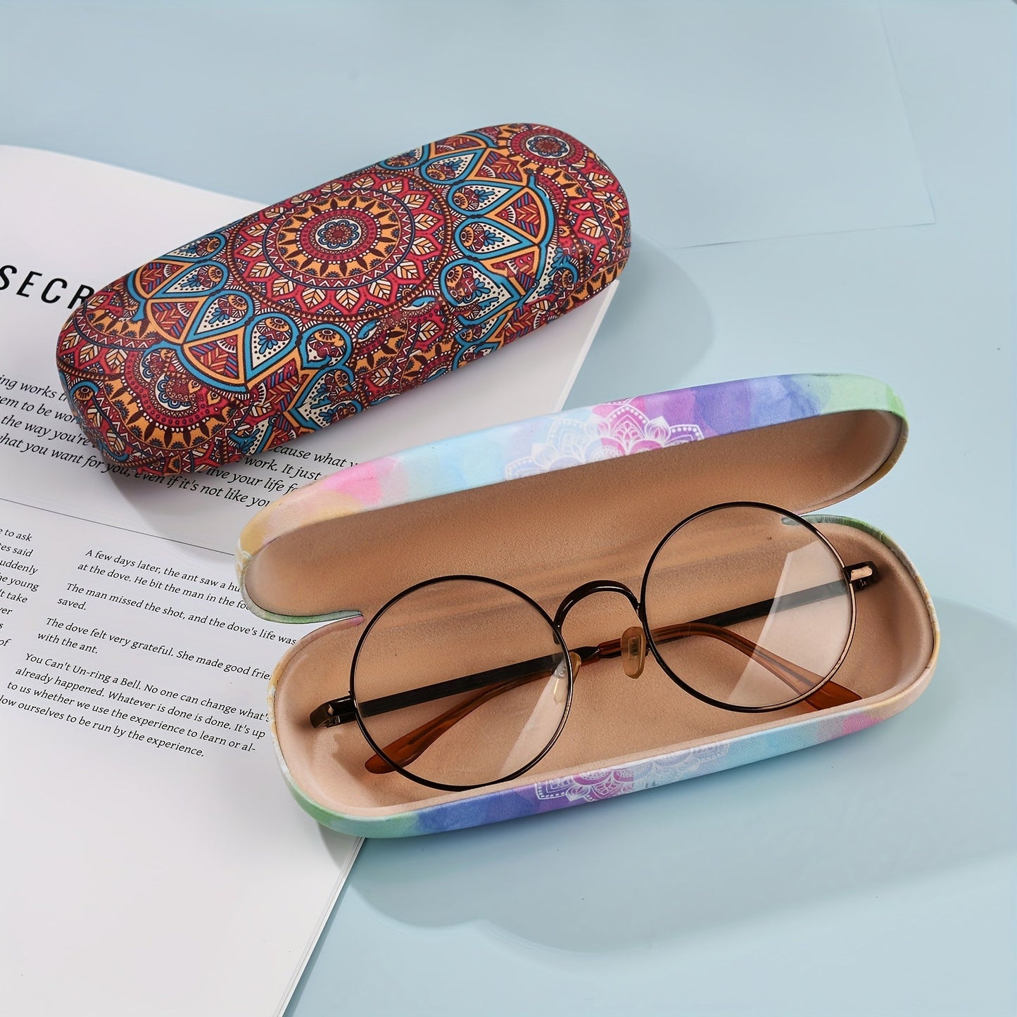 Stylish eyewear storage box with colorful magic array print - durable semi-hard case for fashion glasses protection. The perfect small gift for stylish individuals, this eyeglasses box is a fashionable and practical way to protect your favorite pair of