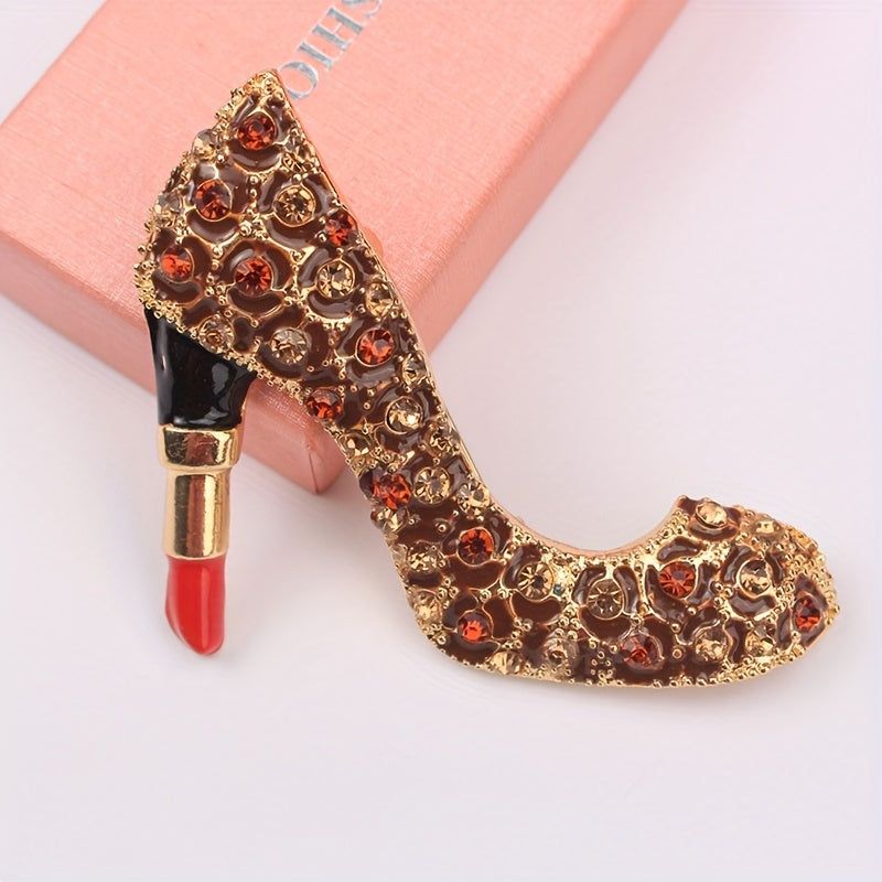 Unique Vintage Rhinestone High Heel Brooch Pin with Irregular Shape Design, Versatile Fashion Accessory for Elegant Women, Lapel Pin Jewelry - Wholesale Options Available