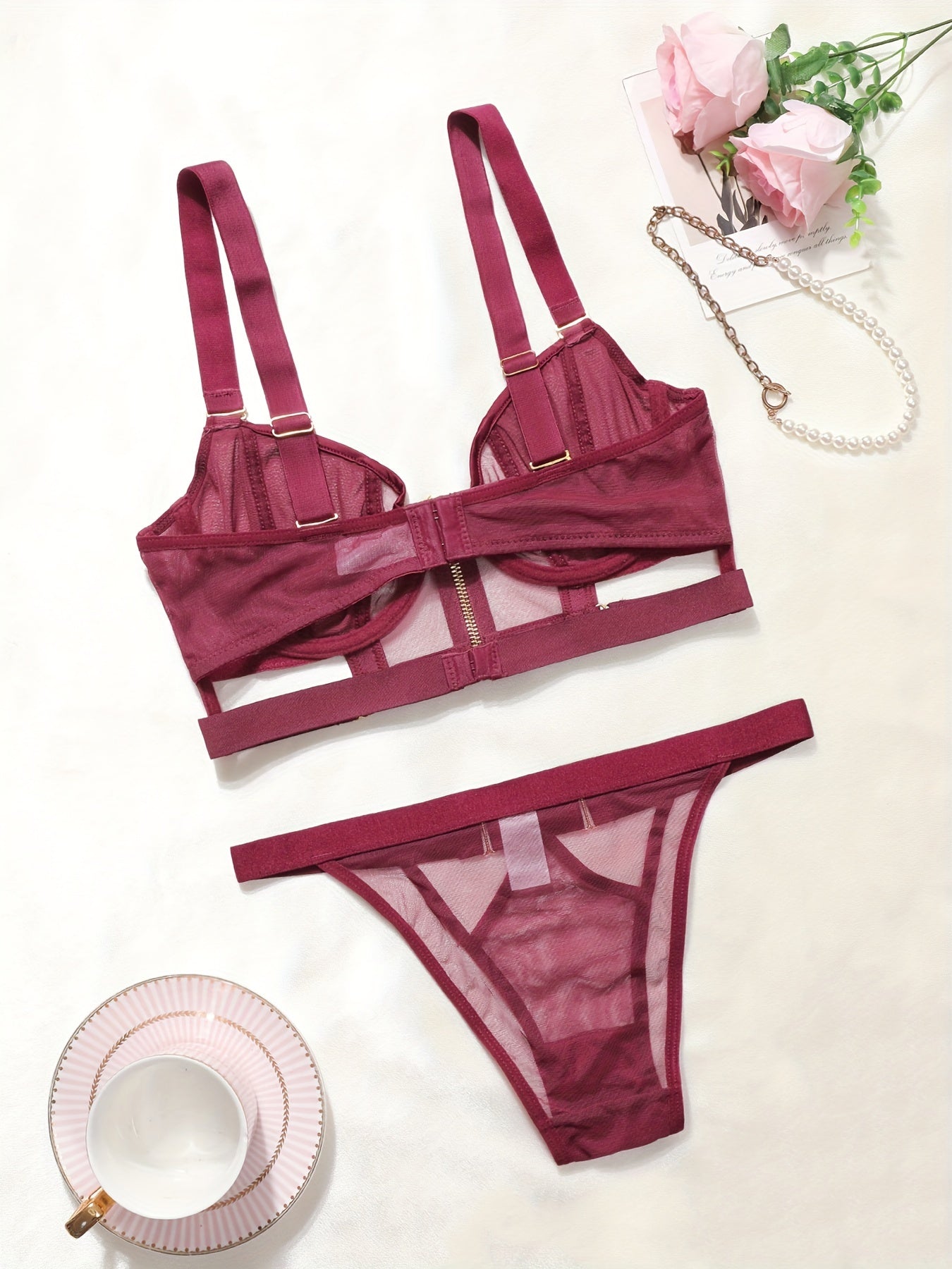 Seductive, ultra-thin mesh bra set.