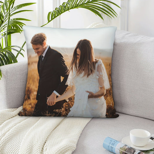 Personalized Photo Pillow Cover - Single-Sided Soft Square Cushion Cover for House Decoration - Ideal Valentine's Day & Birthday Gift