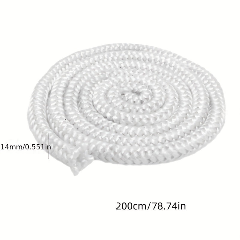 "Yuqori Haroratga Bardoshli Fiberglass Pechka Möhri - 1 dona 14mm x 2m Elastik Qoplama, Yog'och Pechka Eshiklari Uchun Ideal. Yaxshilangan O't Olish Xavfsizligi Uchun Mustahkam Oq Möhri"