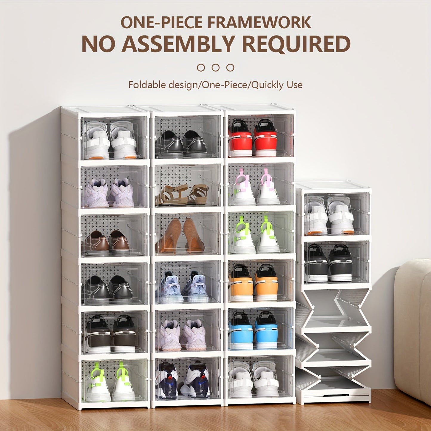 Foldable Shoe Storage Box with 3 Tiers: 26cm Wide, One-Piece Design for Quick and Easy Use, Transparent and Dust-Proof, Perfect for Different Room Styles