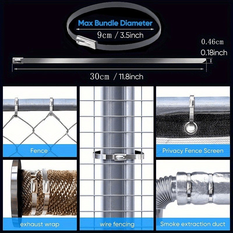 Black metal cable tie roll made of 304 stainless steel, suitable for all sizes.