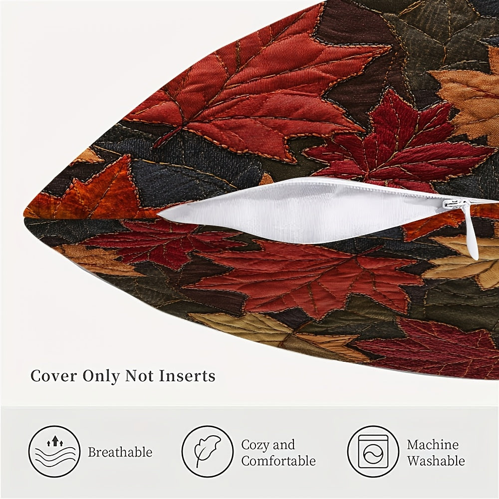 Autumn Leaves Design Pillow Cover - 1 Piece, Double-Sided, Made of Polyester, Features Zip Closure, Easy to Machine Wash, Perfect Decorative Cushion Case for Home and Holiday Decor, Size: 45.72x45.72 cm (Insert not included)