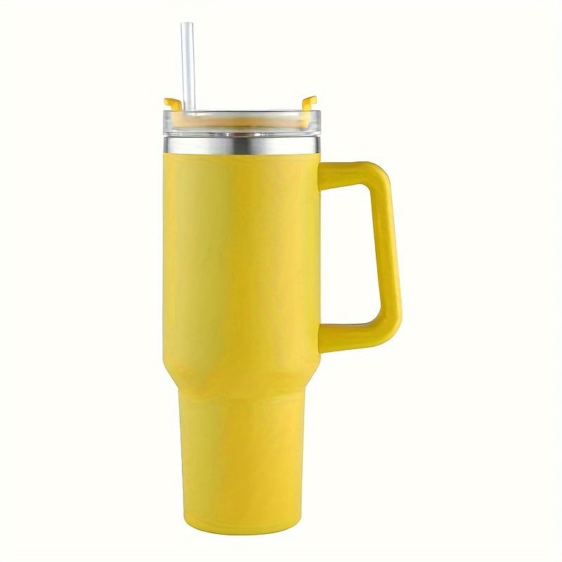 XIAYUTIAN's 40oz stainless steel tumbler is insulated and comes with a handle and straw lid. It is great for both hot and cold drinks and is leak-proof, making it perfect for travel and outdoor activities. It is also a great gift option.