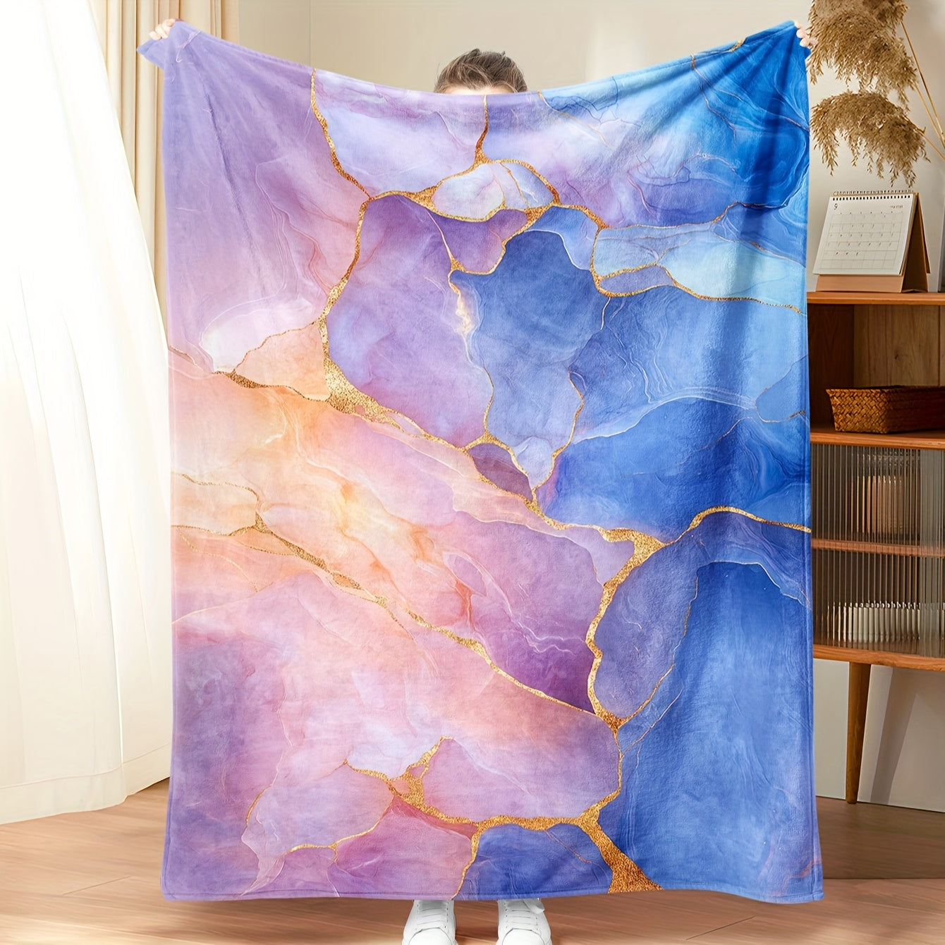 Flannel Blanket with Marble Pattern Digital Print, Modern Design in Various Colors, Made of Polyester, Suitable for All Seasons, Lightweight at 200-250g per Square, Featuring Dobby Weave, Simple and Elegant Design with No Extra Details, Ideal for Home