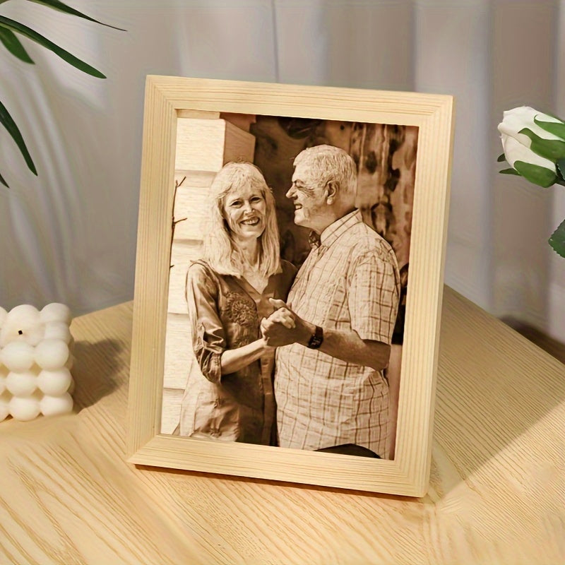 Customized Wooden Photo Frame - Engraved Picture Frame for Couples, Ideal for Birthday, Anniversary, Wedding, and Valentine's Day Presents.