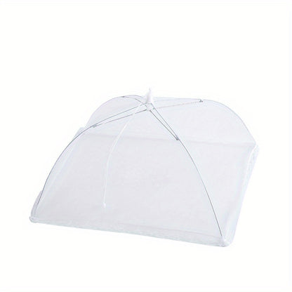 Lace mesh food cover that pops up like an umbrella to protect food from dust, reusable and collapsible design for table, kitchen utensil.