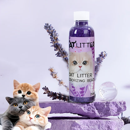 Natural plant-based cat litter deodorizer beads neutralize odors, create a fresh scent, and are pet-friendly and non-toxic.