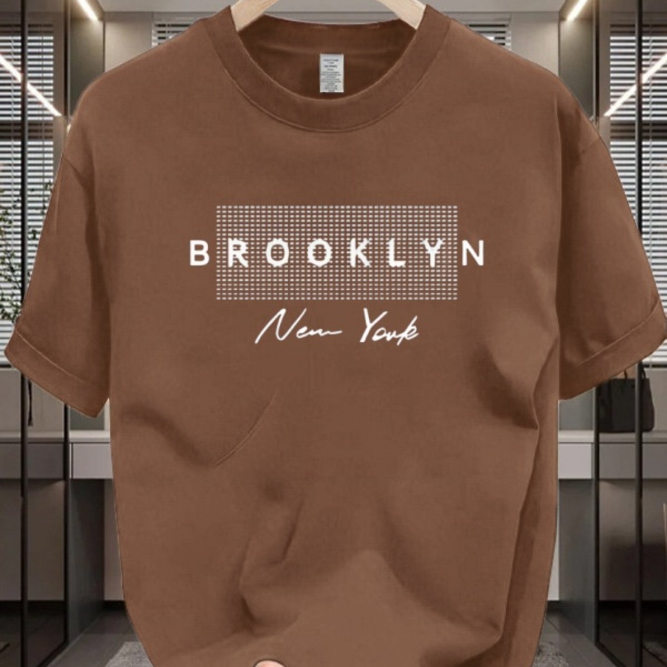 Футболка с графикой Brooklyn NYC для мужчин, круглый вырез, короткий рукав, 100% хлопок, комфортная посадка, 200 г/м²