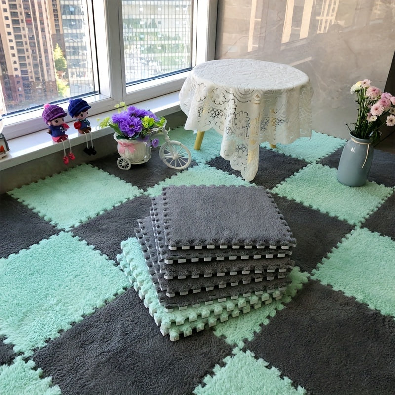 Velvet Patchwork Floor Mat for Room Bay Window with Convenient Storage, Washable Material.