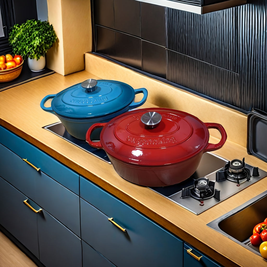 The Oval Stew Pot - Cast Iron Enamel Coated, Compatible with Induction Cooktops for Kitchen and Dining Use