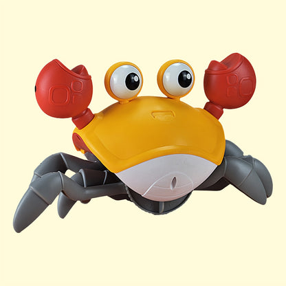 Improved Crawling Crab Toy for Babies with LED light, music, speed control to help babies learn to crawl and walk silently with a round, burr-free design, USB-C compatible as a birthday