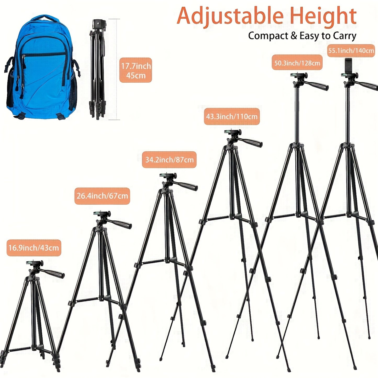 ZOMEi alyuminiy tripod, professional yoritish qo'llab-quvvatlash uchun balandligi sozlanadigan va telefon ushlagichi bilan, video konferensiyalar, oqim va fotografiya uchun portativ va mustahkam.