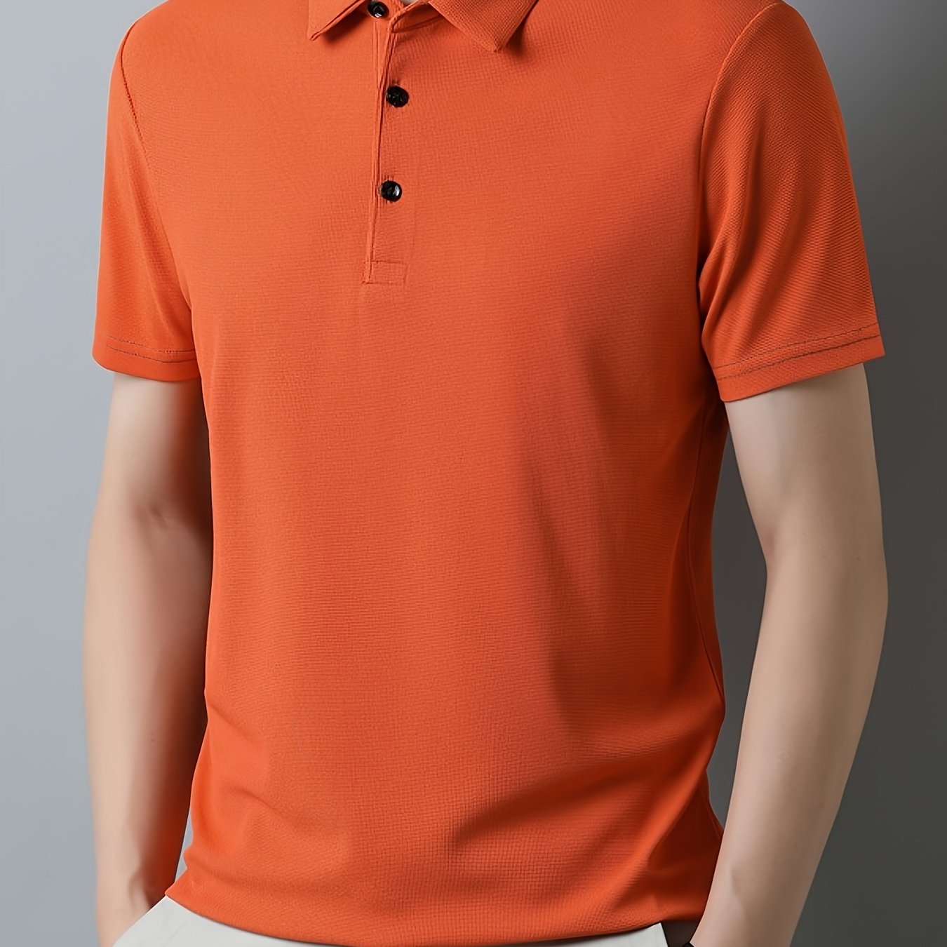 Men's Breathable Polyester Shirt - Casual Solid Color, Short Sleeve with Collar