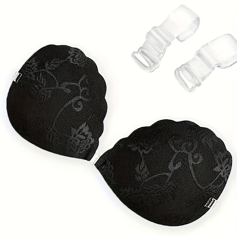 Elegant lace push-up bra with invisible straps and silicone nipple covers.