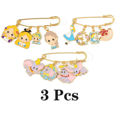 Set of 3 Adorable Cartoon Princess and Dumbo Enamel Brooch Pins, Made from Zinc Alloy Metal, Perfect for Adding a Splash of Fun to Clothes and Backpacks, Great for Daily Wear or Special Occasions Year-Round