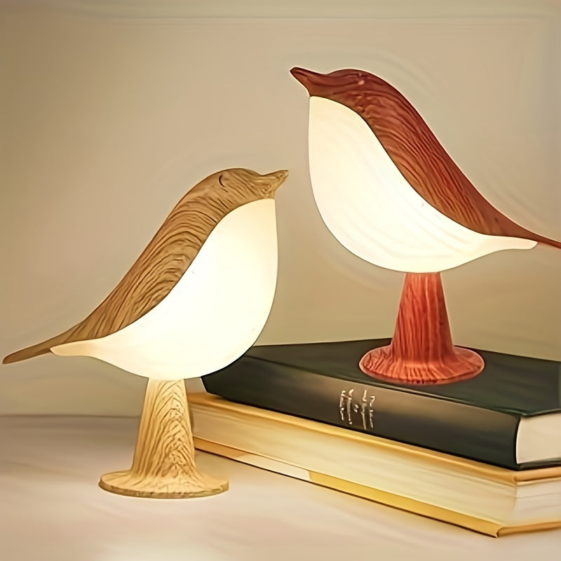 Art Deco bird table lamp with touch control, dimmable plastic shade, and animal theme. Features essential oil diffuser, rechargeable 1800mAh battery, and portable design. Ideal for bedroom, office, and home decor. Perfect for reading and holiday gifts.