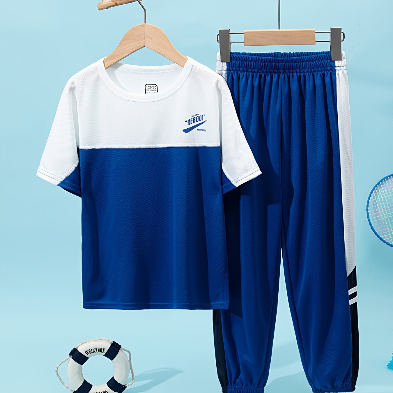 Boys Summer Sportswear Set: Short Sleeve Tee & Long Pants, Quick-Dry, Athletic Outdoor Gear