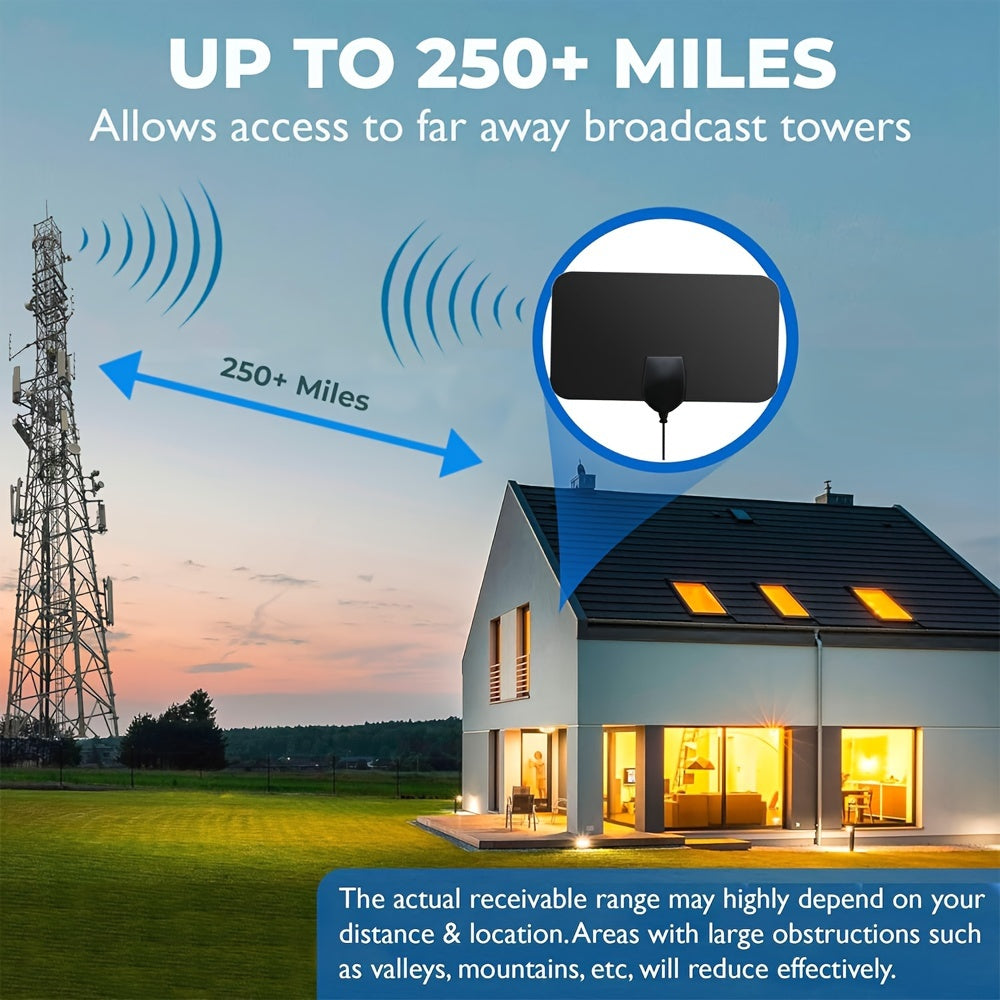 2023 Indoor Digital TV Antenna with 1080 Mile Range and Signal Booster, Supports 4K Full HD 1080p, USB Powered, U.S. Coaxial Interface Compatible.