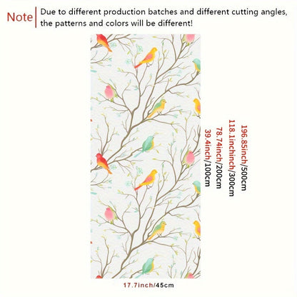 Матовая оконная пленка толщиной 4 мил с элегантным дизайном в виде птиц и веток, со статическим прилипанием для обеспечения конфиденциальности и защиты от бликов — идеально подходит для раздвижных дверей кухни, ванной комнаты и офисов.