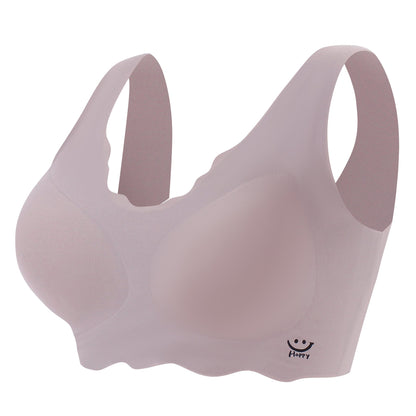 Soft, breathable wireless bra with a smiley print for women's lingerie.