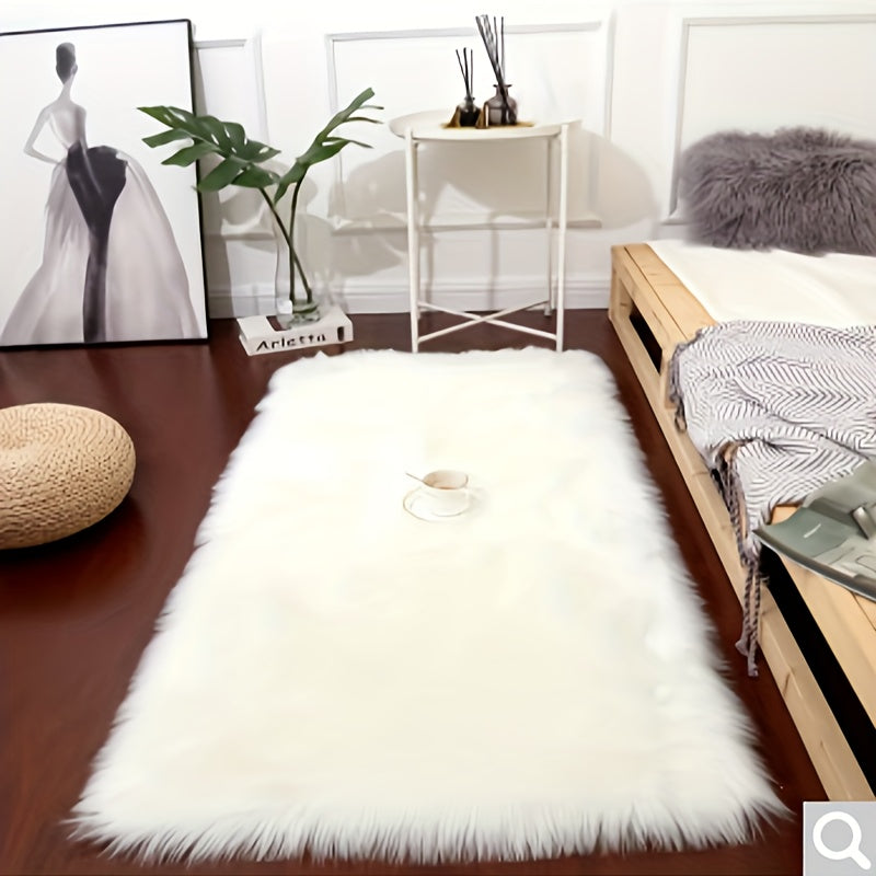 Plush White Faux Sheepskin Rug - Luxurious, Easy to Clean Carpet for Living Room & Bedroom, Ideal Holiday Present