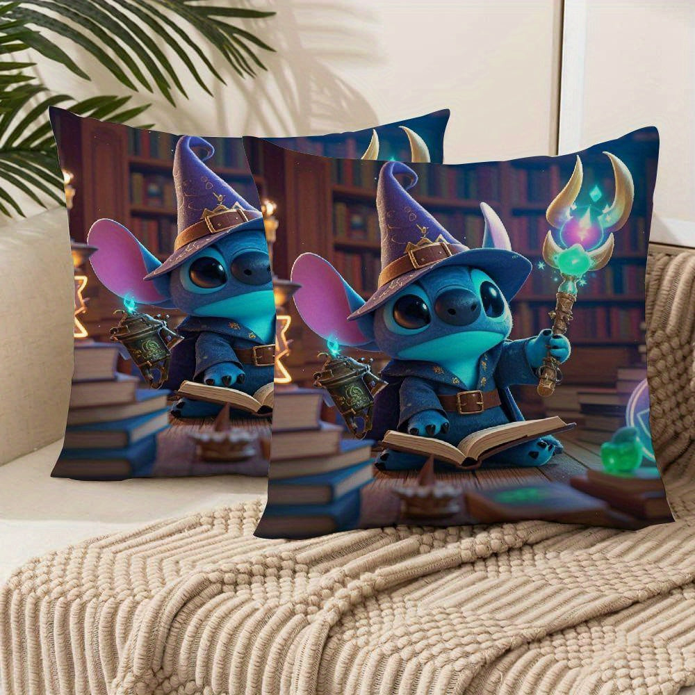 Set of 2 Disney Stitch Witch Hat Cushion Covers, 45.72x45.72 cm, Trendy Pillowcases for Sofas, Living Rooms, and Outdoor Spaces, Perfect for Halloween Decor