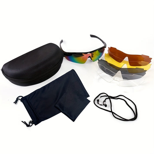 5-piece outdoor riding set with interchangeable lenses and accessories for sports glasses.