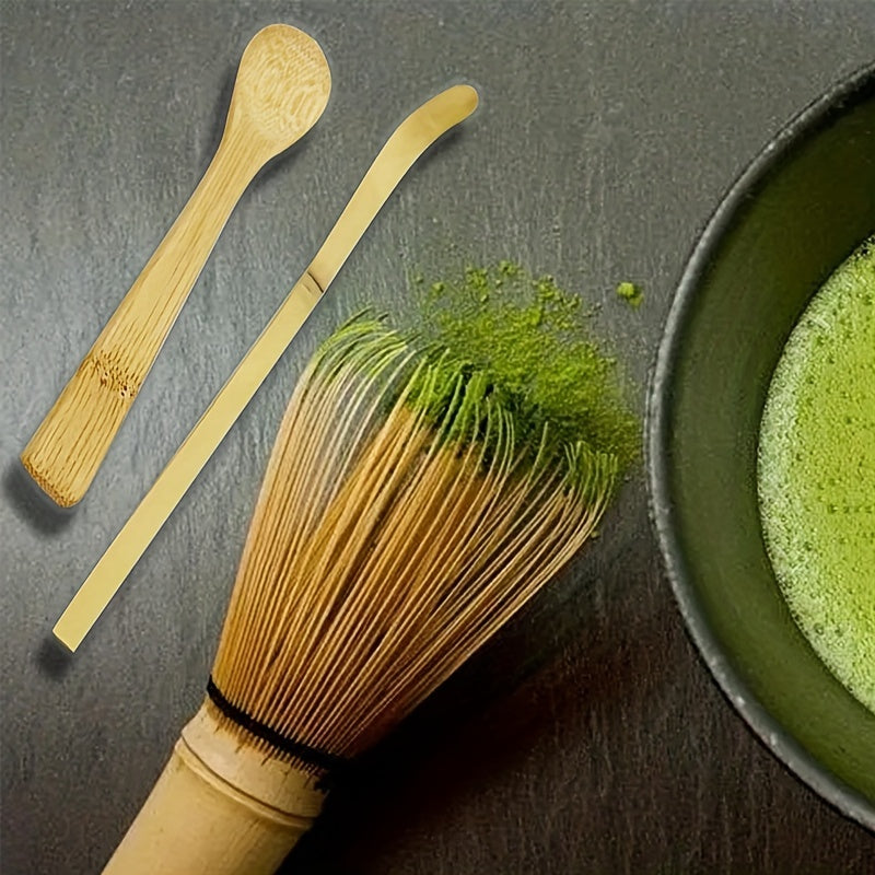 BambooWorx Tea Set includes 1 piece each of a Matcha Whisk, Traditional Spoon, and Teaspoon. This set is ideal for preparing traditional matcha cups and includes essential tea accessories.