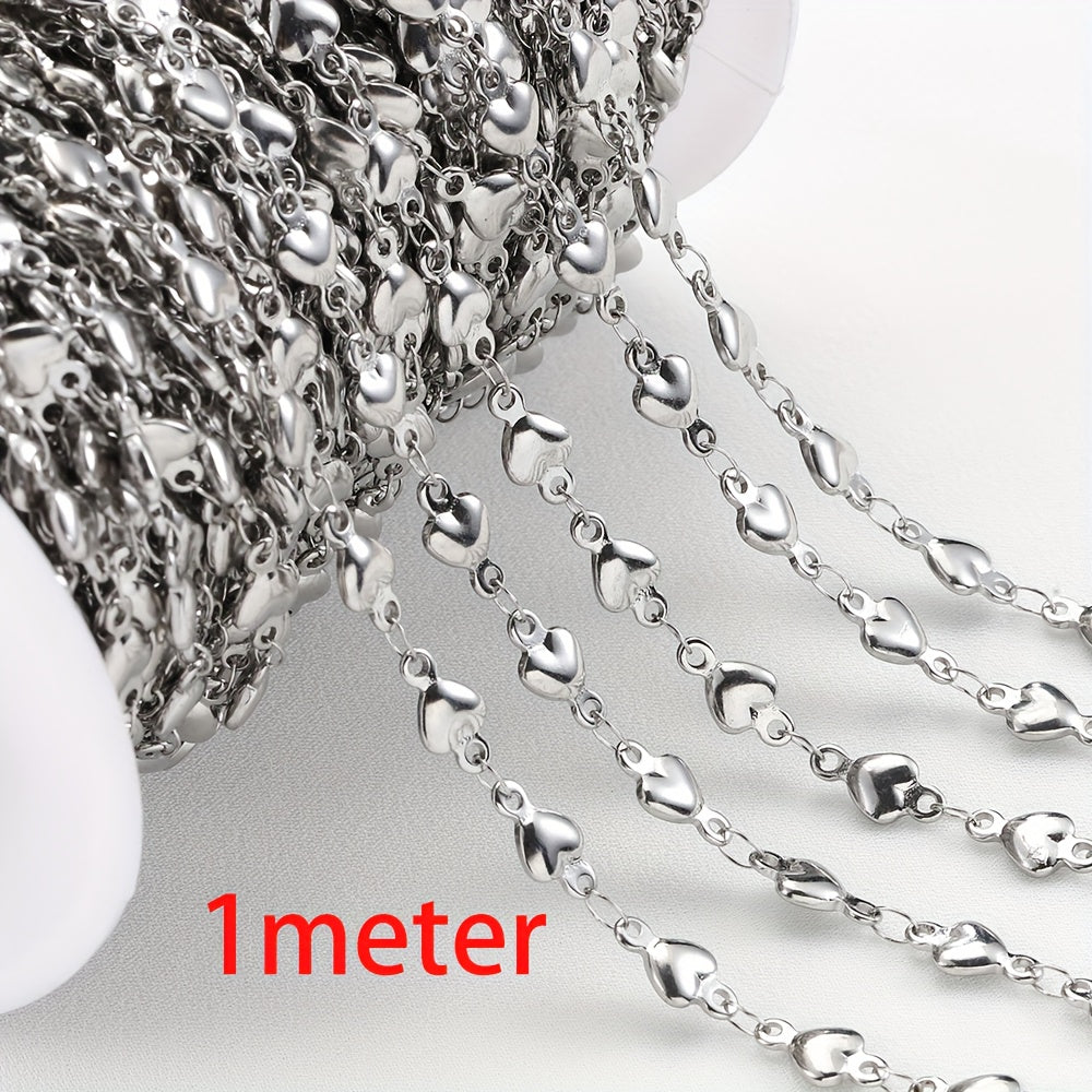 Heart Beads Stainless Steel Chain, 1 meter long (39.37 inches), ideal for jewelry making