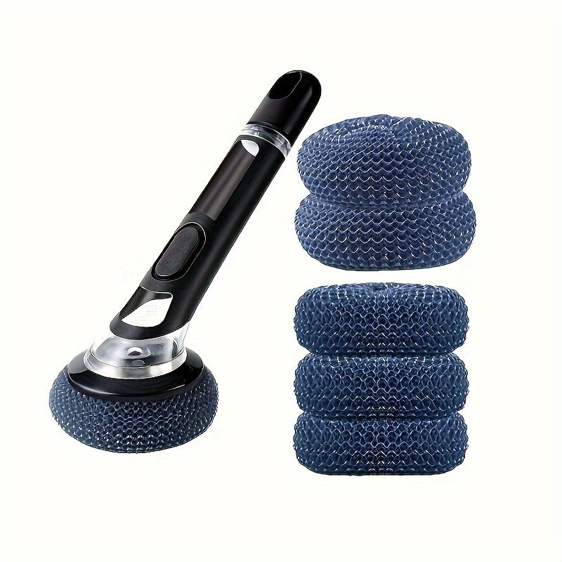 This essential kitchen tool is a durable and versatile cleaning brush with a built-in soap dispenser. Perfect for pots, pans, and dishes, this reusable scrubber is a must-have for any home.