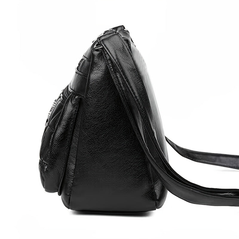 Women's black casual crossbody bag with adjustable strap, ideal for outings, durable and small