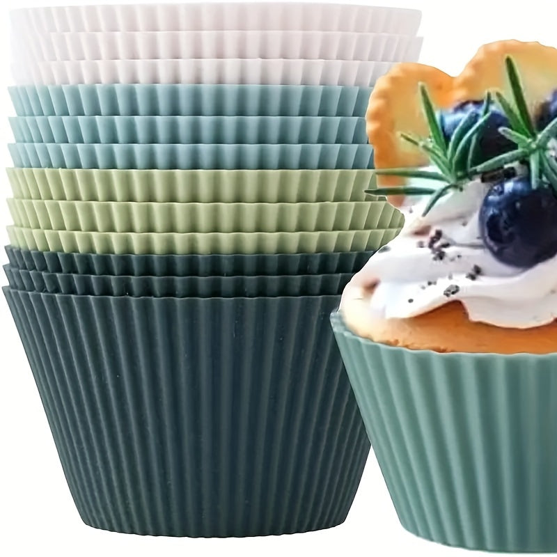 12 or 24 pieces of silicone cupcake and muffin liners that are reusable - they have the perfect shape, are non-stick, and easy to clean, making them essential baking tools for every occasion.