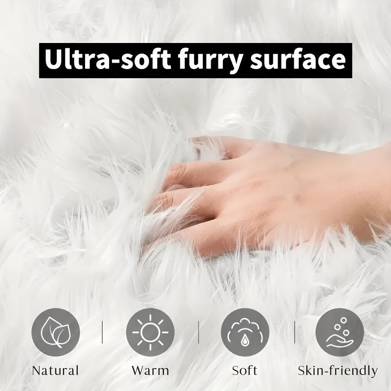 White Plush Faux Fur Rug, Soft Throw Rug, Washable Fluffy Area Rug, Fuzzy Shag Rug Perfect for Living Room, Bedroom, Nursery Decor - 1 Piece